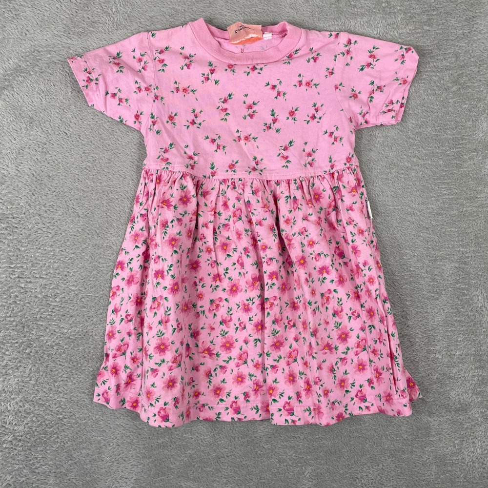 US Boys Dress Toddler 4T Pink Floral Babydoll 90s Vintage Made in USA Boho Shirt